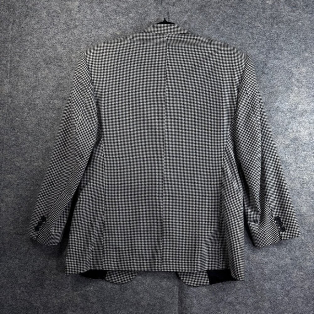 Vintage Black White Wool Houndstooth Checkered Academia Double Breasted Blazer - Picture 11 of 16